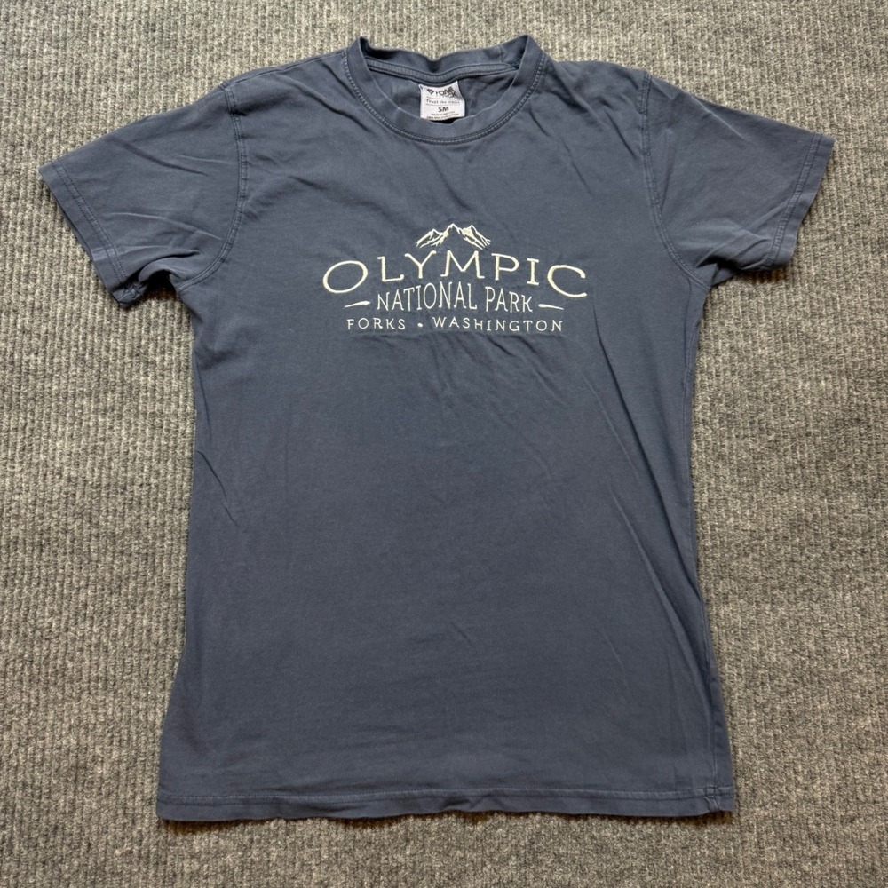 Lone Rock Olympic National Park Forks WA Graphic T-Shirt Mens Small Blue